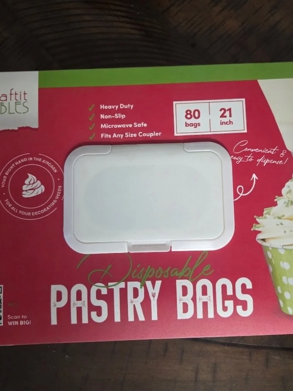Disposable Pastry Bags with Easy-Open Lid - White